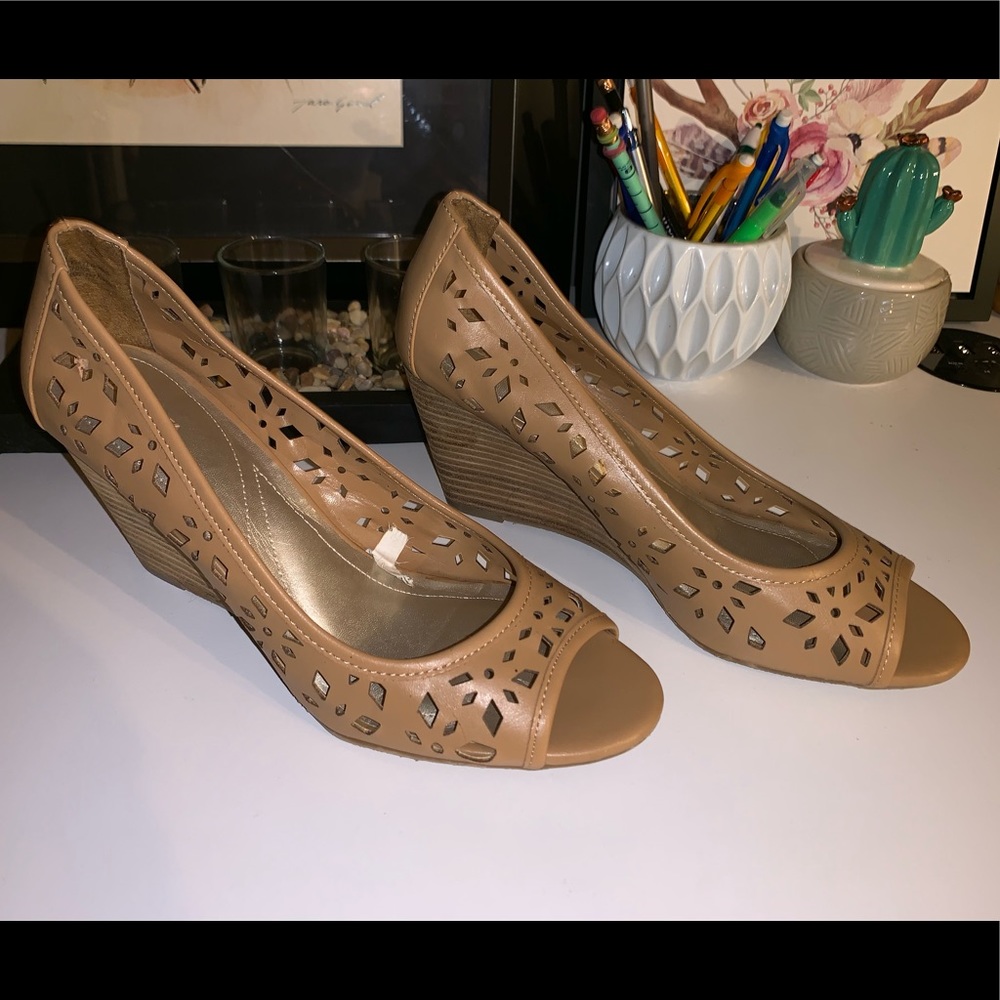 Merona Tan Peep Toe Wedges!